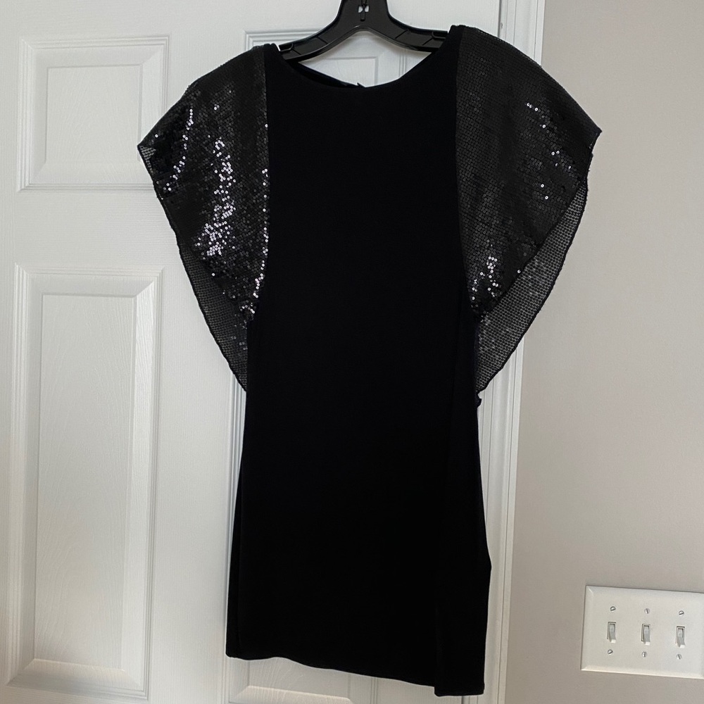 Armani Exchange Black Dress with Sequin Sleeves